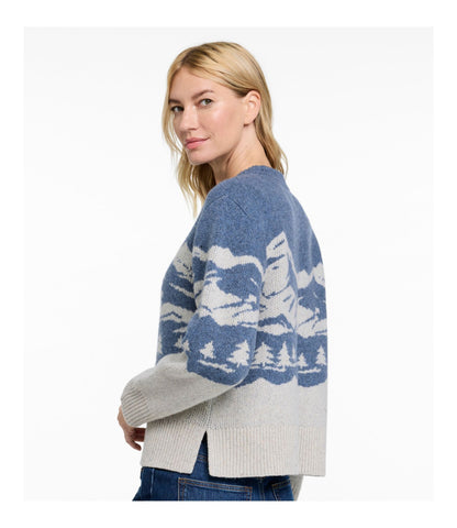 L.L.Bean Women's Signature Wool-Blend Fisherman Sweater, Crewneck Novelty Winter Landscape Scenic
