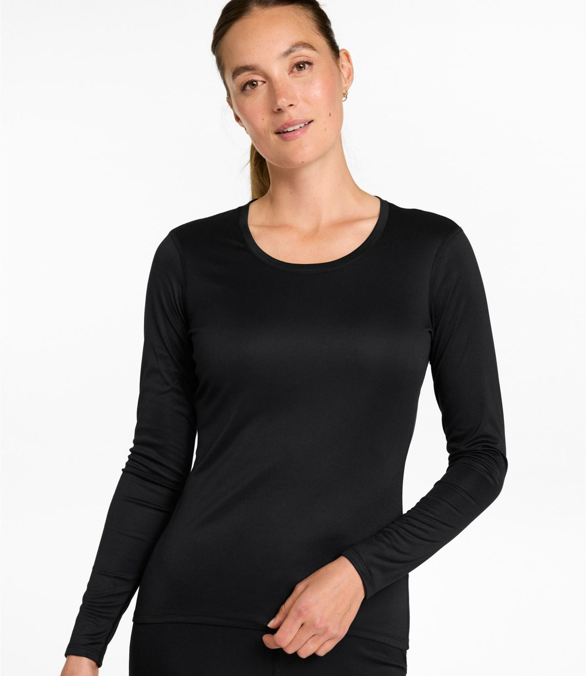 L.L.Bean Women's L.L.Bean Synthetic Silk Base Layer Top, Long-Sleeve Scoopneck Deepest Brown