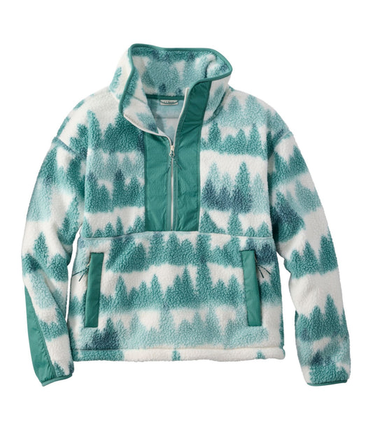 L.L.Bean Women's Mountainside Fleece Half-Zip Pullover, Print Antique Green Tree Print