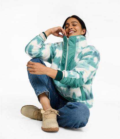 L.L.Bean Women's Mountainside Fleece Half-Zip Pullover, Print Antique Green Tree Print