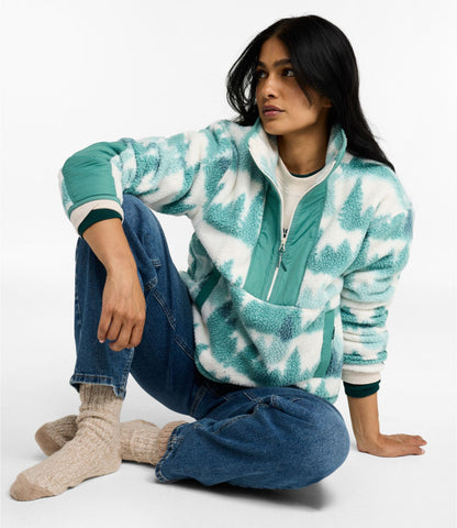 L.L.Bean Women's Mountainside Fleece Half-Zip Pullover, Print Antique Green Tree Print