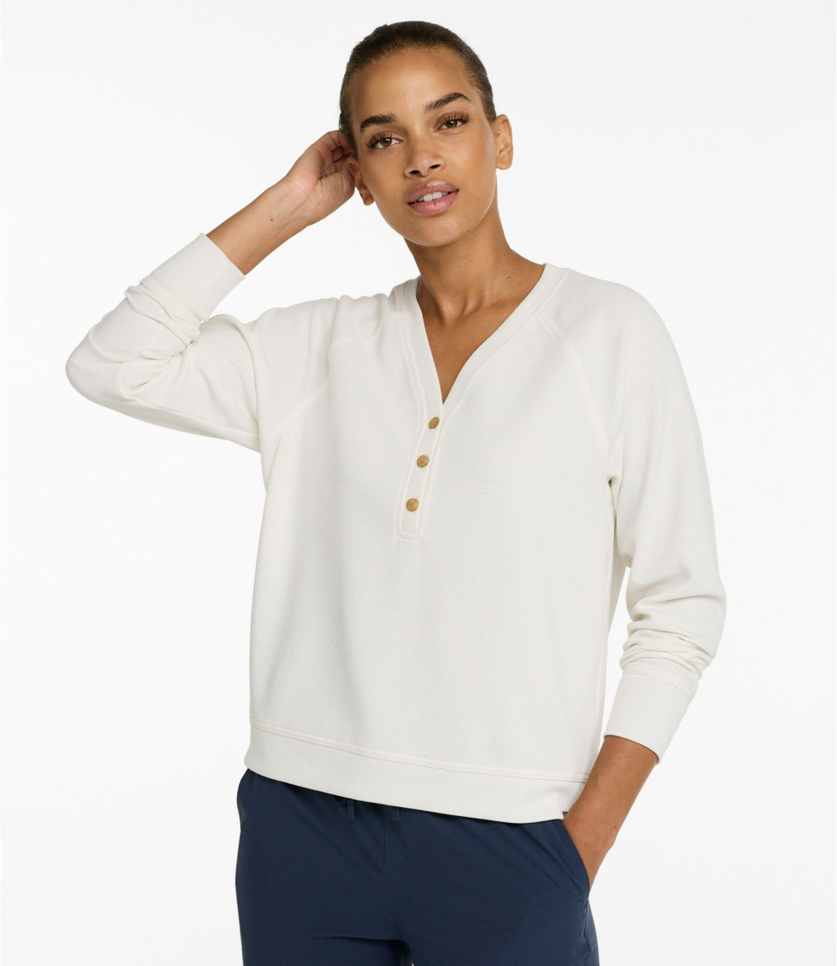 L.L.Bean Women's Mountainside Micro Waffle Henley Bone
