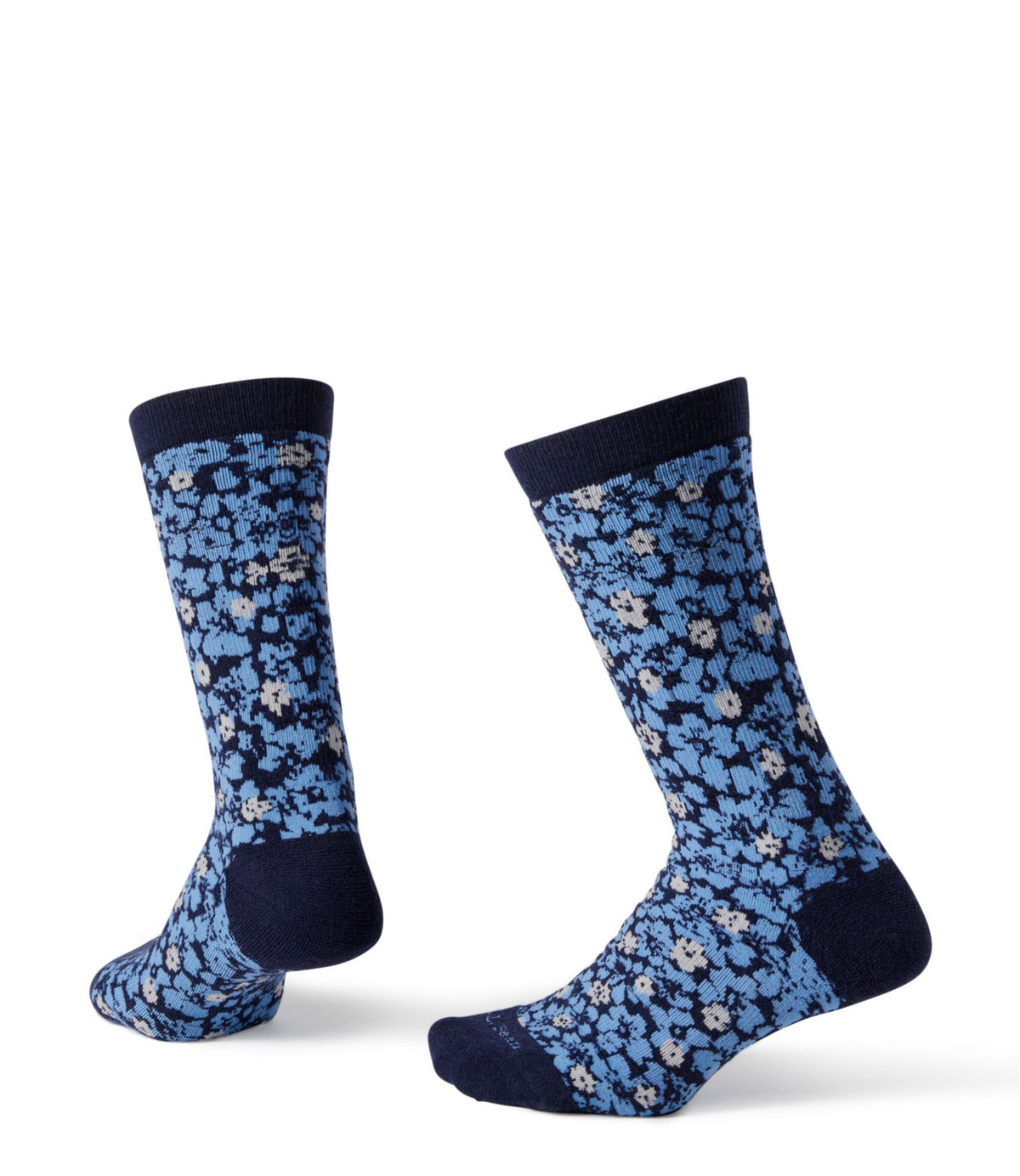 L.L.Bean Women's Floral Full-Cushion Hiking Socks, Crew Classic Navy Marigolds
