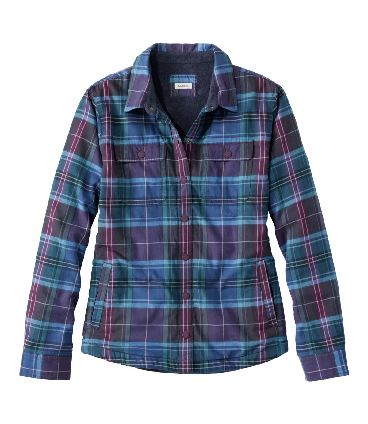 L.L.Bean Women's Fleece-Lined Flannel Shirt, Snap-Front Plaid Dark Twilight Blue