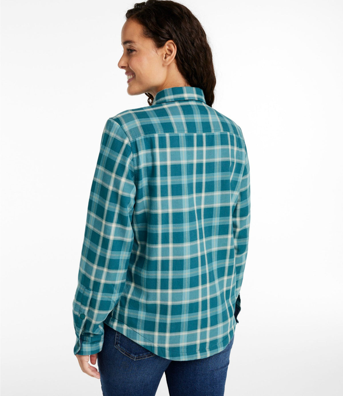 L.L.Bean Women's Fleece-Lined Flannel Shirt, Snap-Front Plaid Dark Twilight Blue