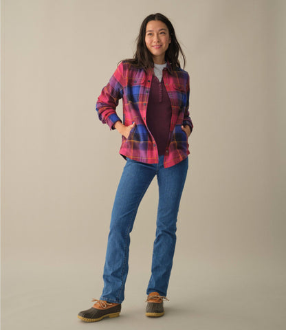 L.L.Bean Women's Fleece-Lined Flannel Shirt, Snap-Front Plaid Dark Twilight Blue