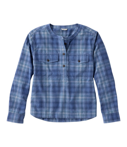 L.L.Bean Women's Sunwashed Corduroy Shirt Deep Lake Plaid