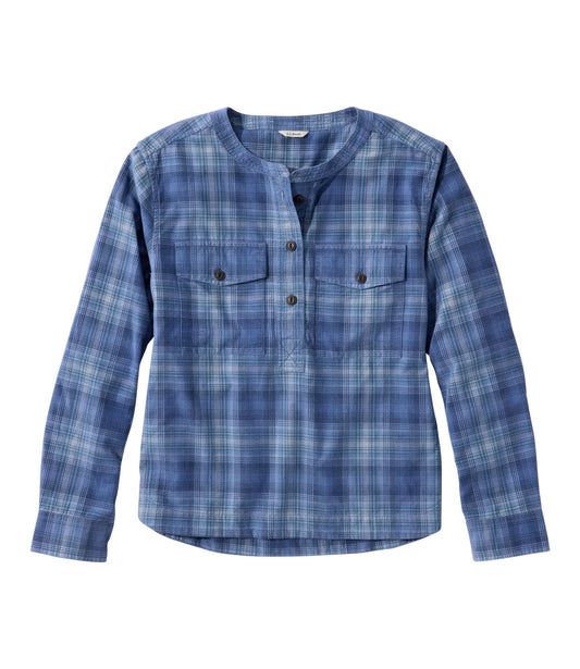 L.L.Bean Women's Sunwashed Corduroy Shirt Deep Lake Plaid