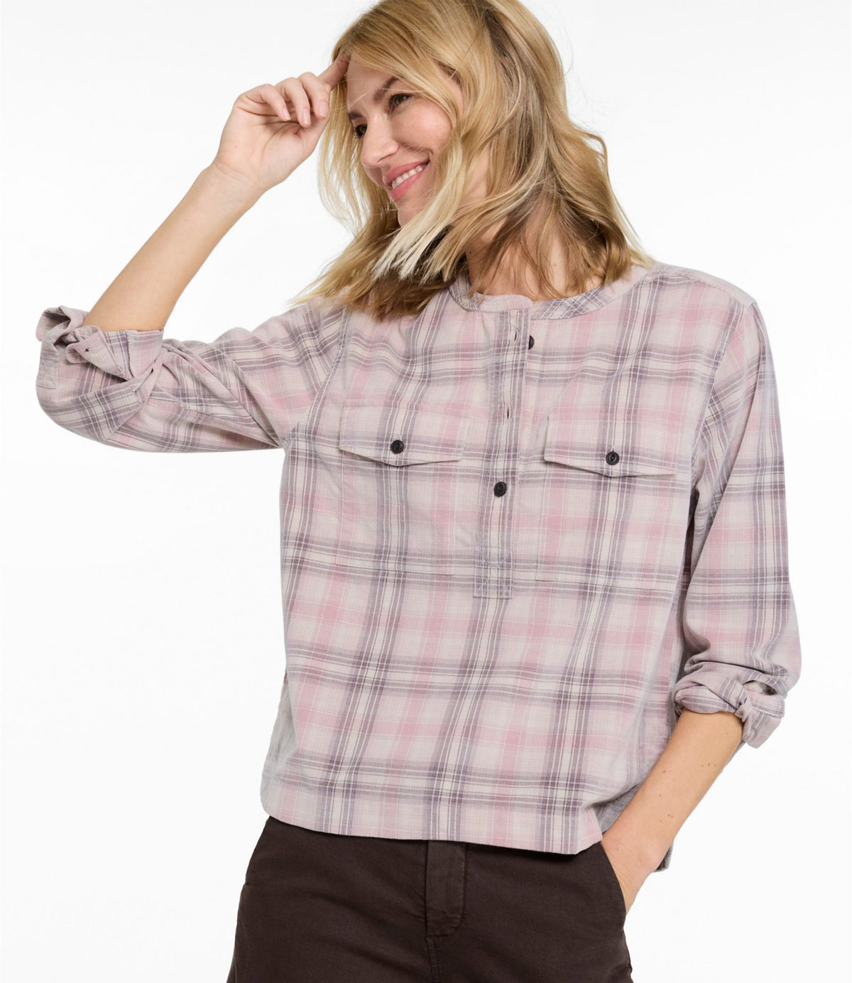 L.L.Bean Women's Sunwashed Corduroy Shirt Deep Lake Plaid
