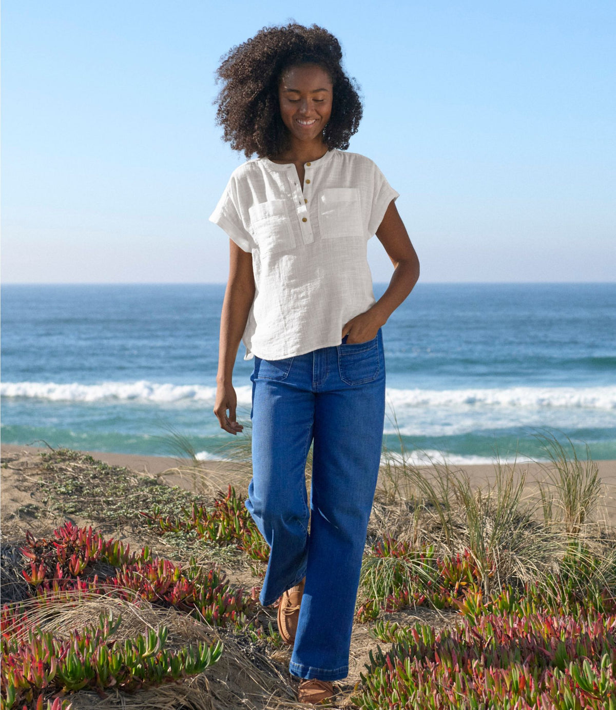 L.L.Bean Women's L.L.Bean Day Breeze Shirt, Short-Sleeve Popover Sail Blue