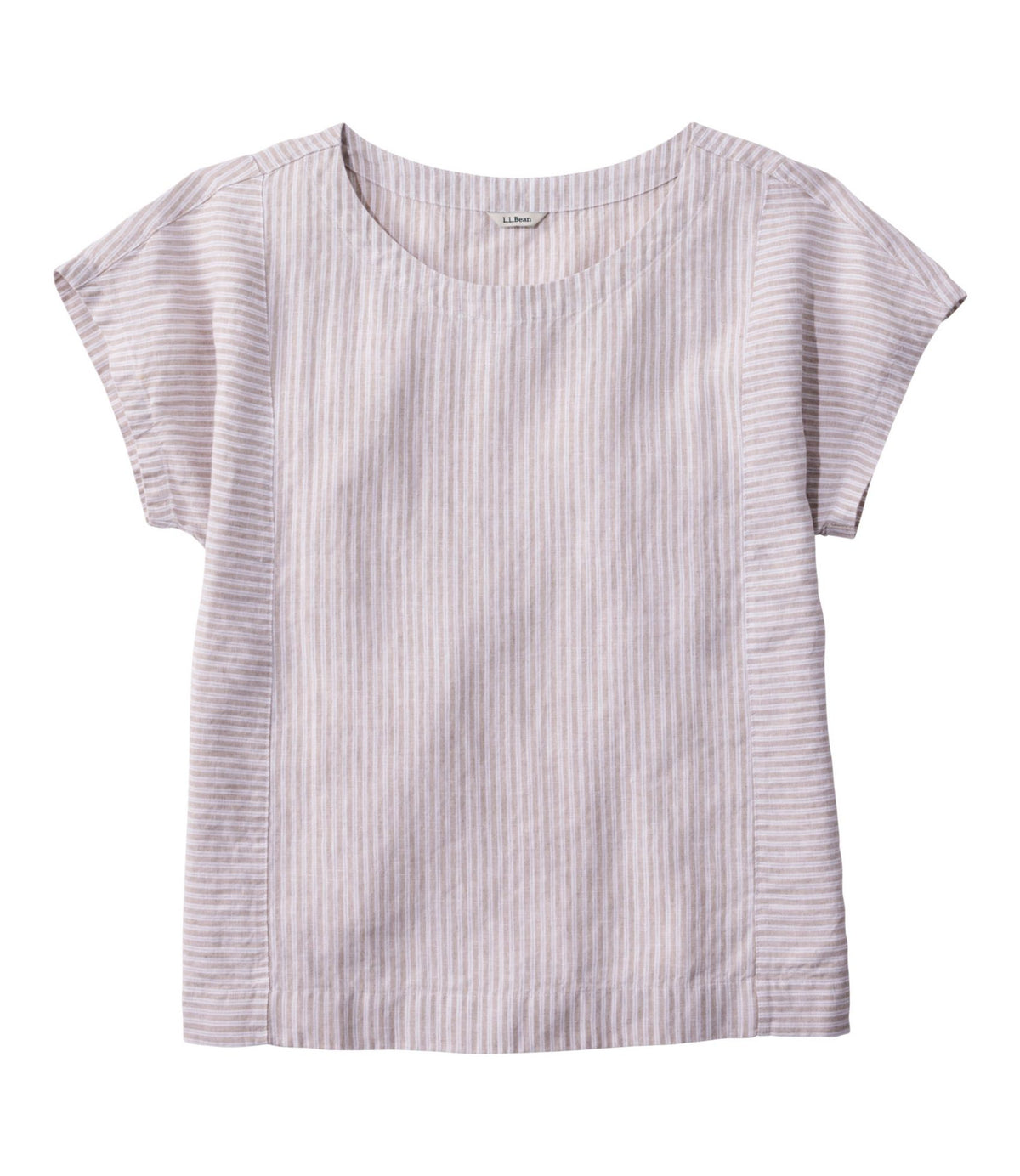 L.L.Bean Women's Premium Washable Linen Shirt, Short-Sleeve Stripe Soft Sand Stripe