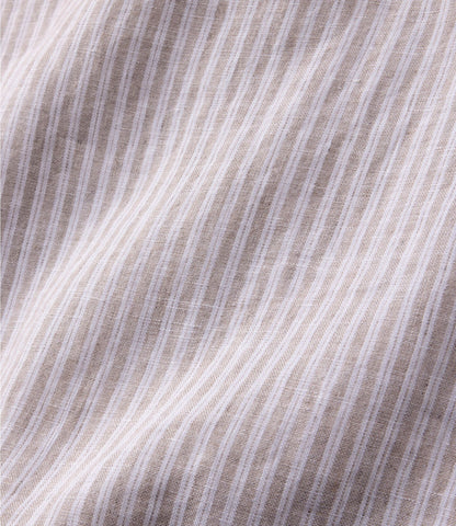L.L.Bean Women's Premium Washable Linen Shirt, Short-Sleeve Stripe Soft Sand Stripe