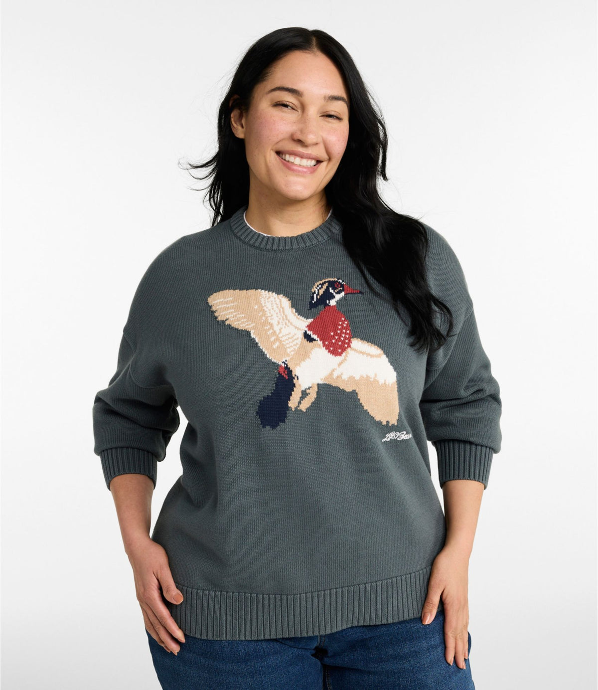 L.L.Bean Women's The Original Double L® Sweater, Novelty Crewneck Classic Navy Holiday Dog