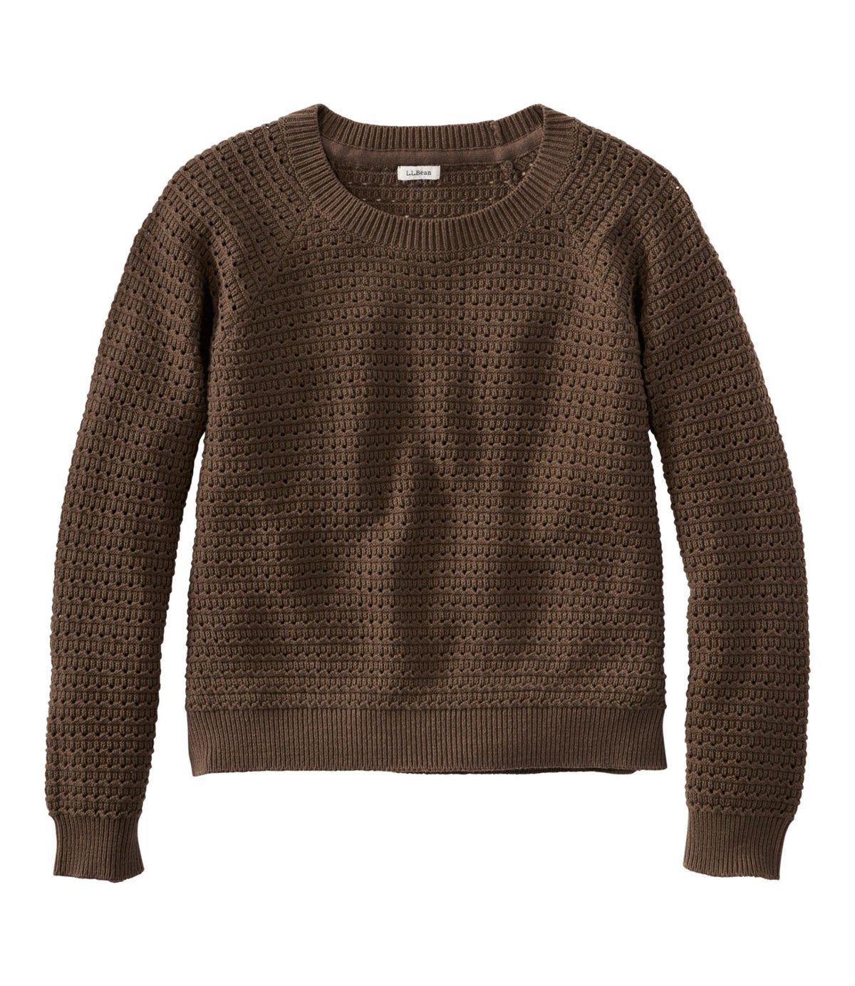 L.L.Bean Women's Sunwashed Openwork Sweater, Crewneck Dark Cinder