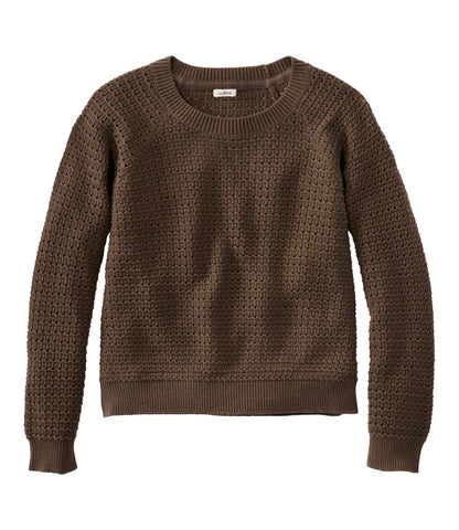 L.L.Bean Women's Sunwashed Openwork Sweater, Crewneck Dark Cinder