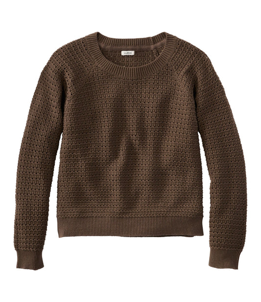 L.L.Bean Women's Sunwashed Openwork Sweater, Crewneck Dark Cinder