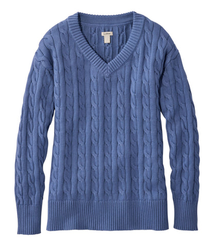 L.L.Bean Women's The Original Double L® Sweater, Cable V-Neck Deep Lake