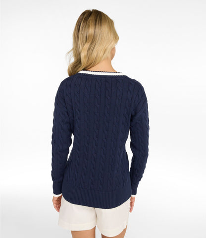 L.L.Bean Women's The Original Double L® Sweater, Cable V-Neck Deep Lake