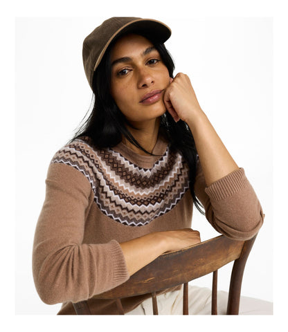 L.L.Bean Women's Classic Cashmere Sweater, Crewneck Fair Isle Camel Heather Fair Isle
