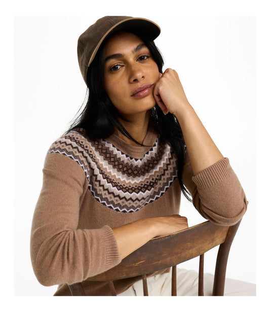 L.L.Bean Women's Classic Cashmere Sweater, Crewneck Fair Isle Camel Heather Fair Isle