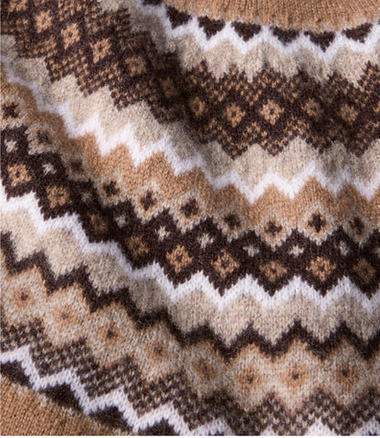 L.L.Bean Women's Classic Cashmere Sweater, Crewneck Fair Isle Camel Heather Fair Isle