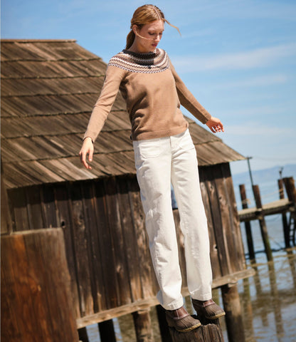 L.L.Bean Women's Classic Cashmere Sweater, Crewneck Fair Isle Camel Heather Fair Isle