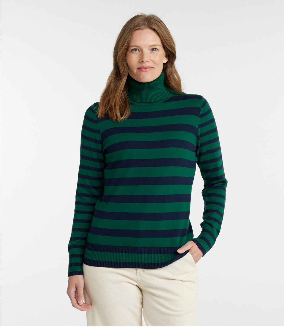 L.L.Bean Women's Cotton/Cashmere Sweater, Turtleneck Stripe