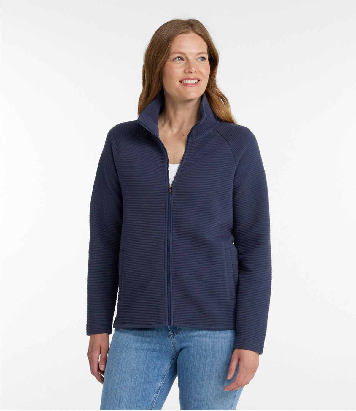 L.L.Bean Women's Lakewashed Double-Knit Full-Zip Classic Navy