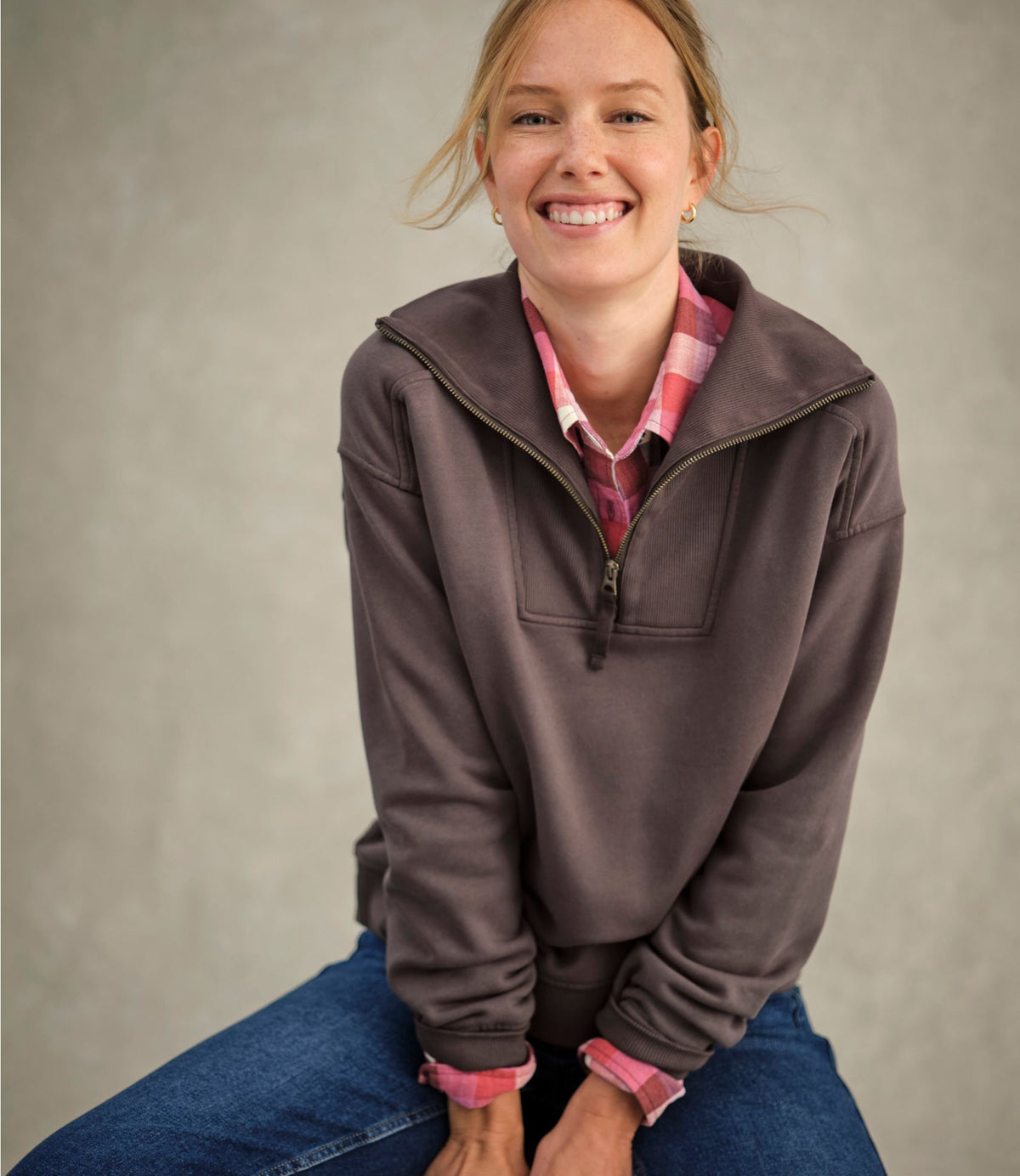 L.L.Bean Women's Sunwashed Sweats, Quarter-Zip