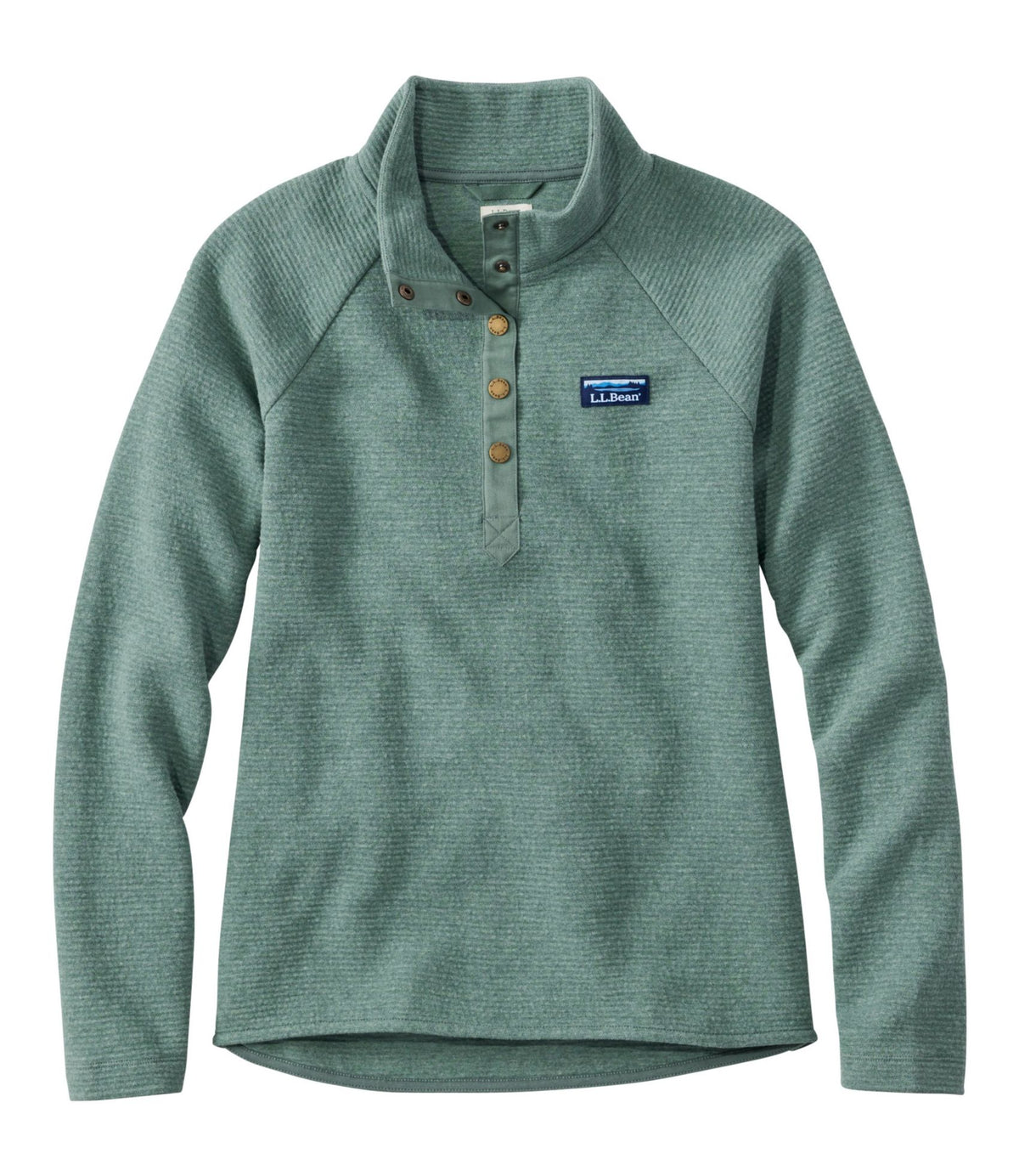 L.L.Bean Women's Lakewashed Double-Knit Quarter-Snap Deep Sea Green Heather