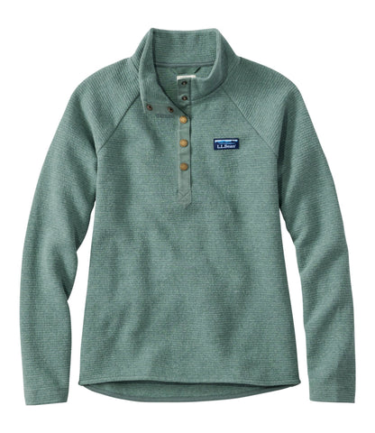 L.L.Bean Women's Lakewashed Double-Knit Quarter-Snap Deep Sea Green Heather
