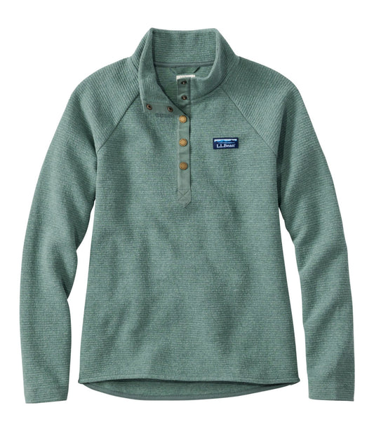 L.L.Bean Women's Lakewashed Double-Knit Quarter-Snap Deep Sea Green Heather