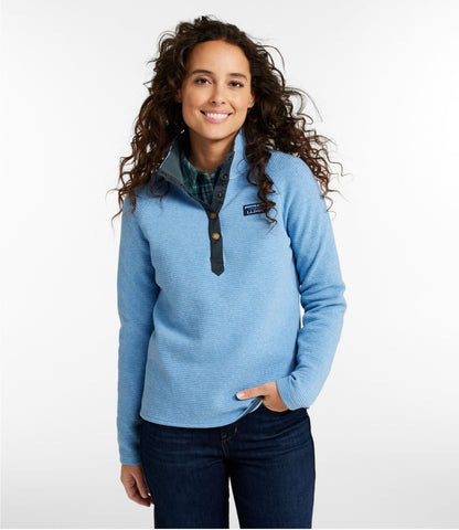 L.L.Bean Women's Lakewashed Double-Knit Quarter-Snap Deep Sea Green Heather