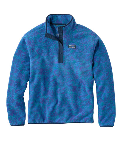 L.L.Bean Women's Mountain Classic Fleece Pullover, Print Teal Frost Woodblock