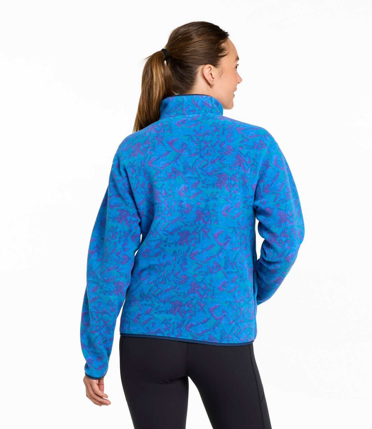 L.L.Bean Women's Mountain Classic Fleece Pullover, Print Teal Frost Woodblock