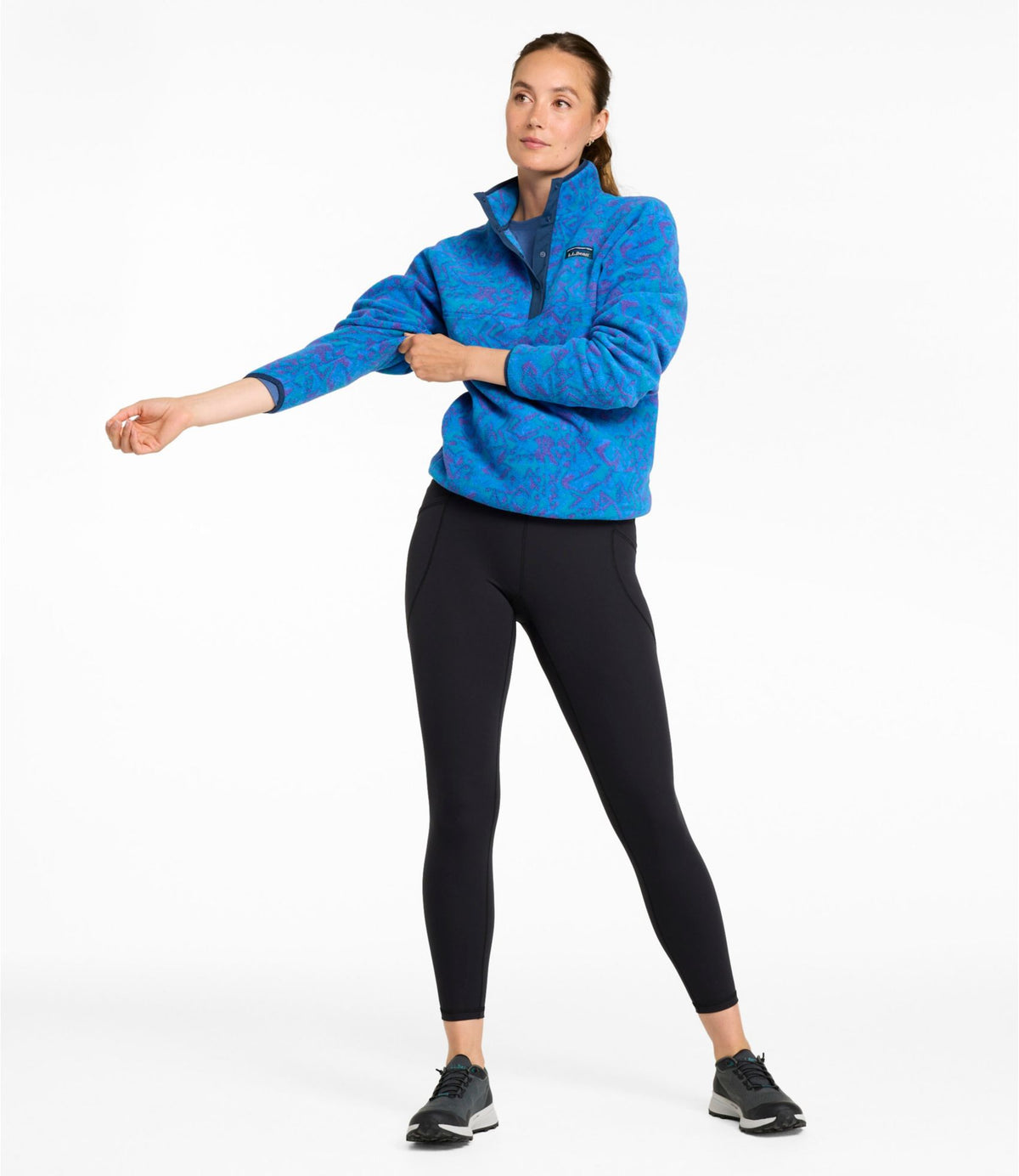 L.L.Bean Women's Mountain Classic Fleece Pullover, Print Teal Frost Woodblock