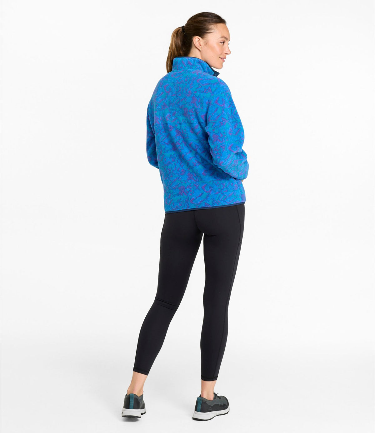 L.L.Bean Women's Mountain Classic Fleece Pullover, Print Teal Frost Woodblock