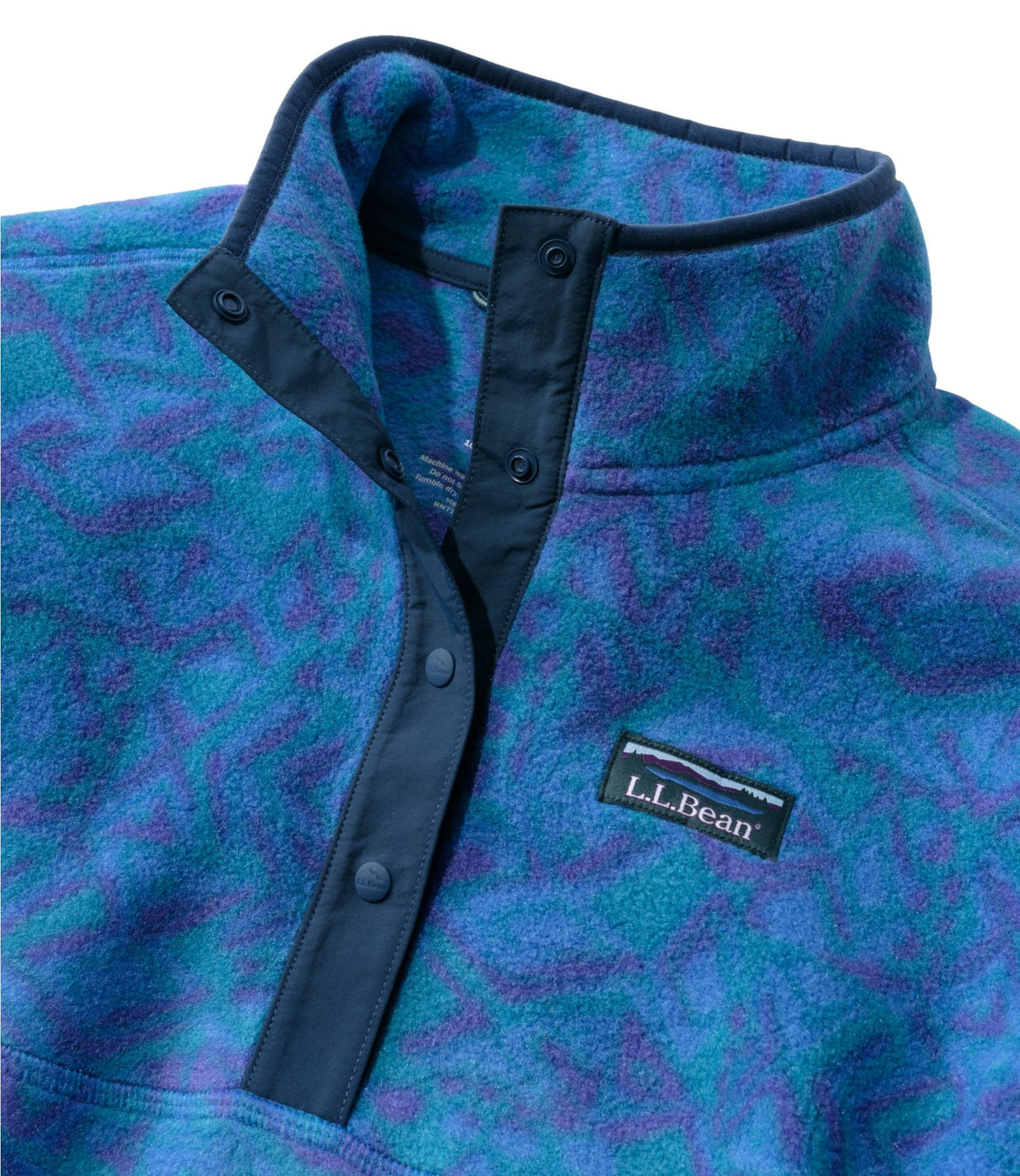 L.L.Bean Women's Mountain Classic Fleece Pullover, Print Teal Frost Woodblock