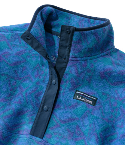 L.L.Bean Women's Mountain Classic Fleece Pullover, Print Teal Frost Woodblock