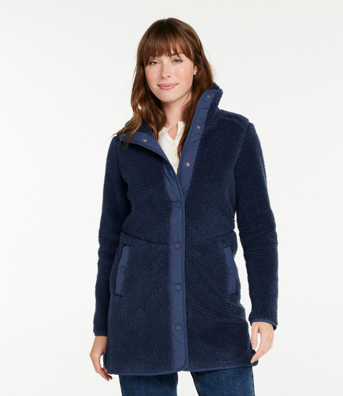 L.L.Bean Women's Bean's Sherpa Fleece Coat Carbon Navy