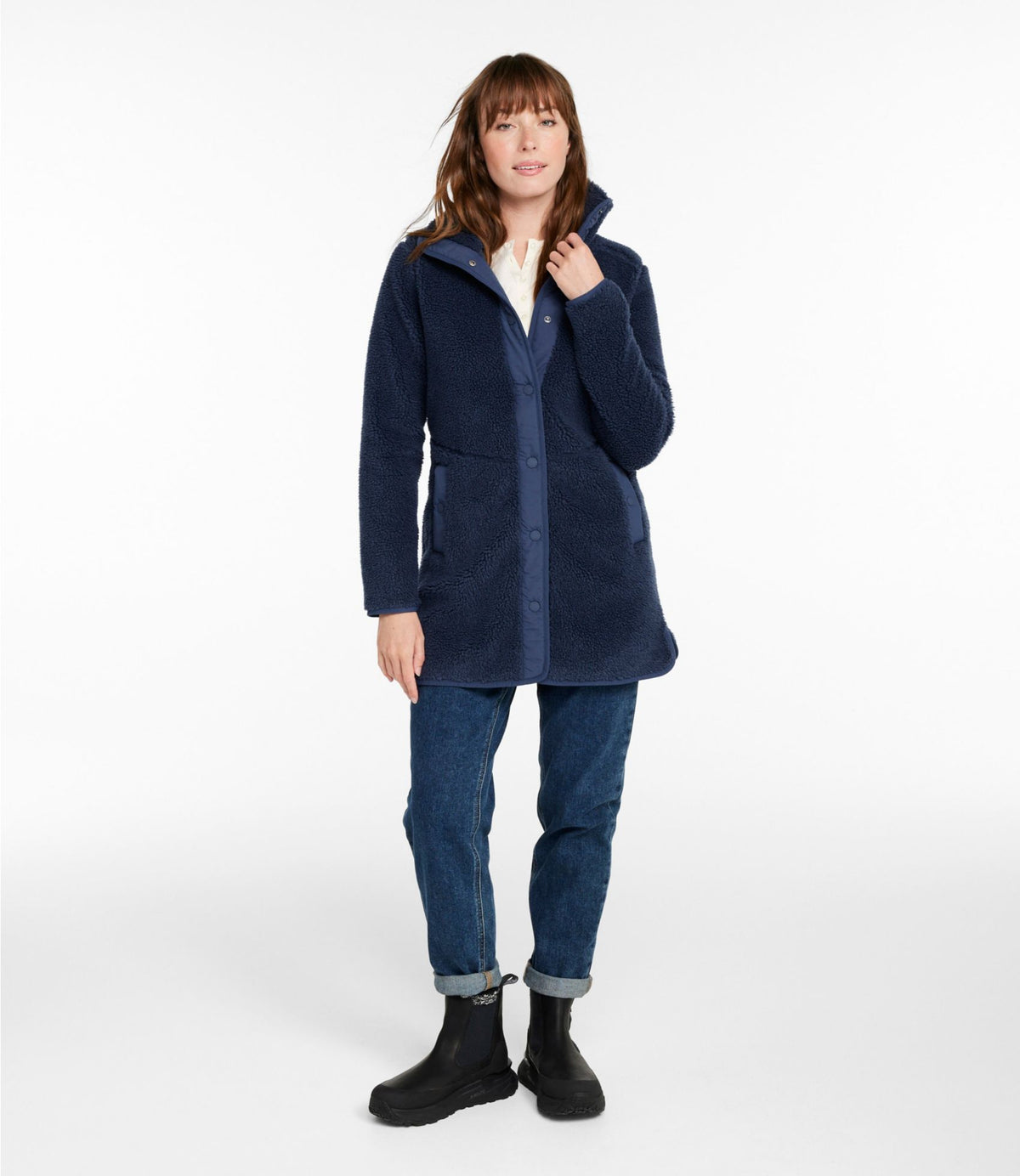 L.L.Bean Women's Bean's Sherpa Fleece Coat Carbon Navy