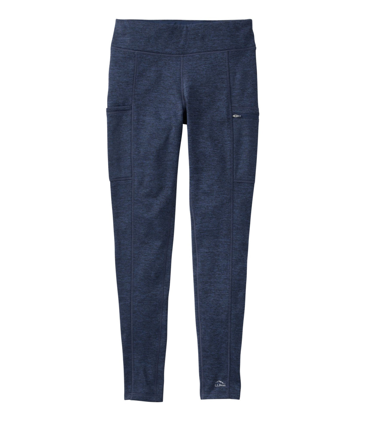 L.L.Bean Women's PrimaLoft ThermaStretch Fleece Pocket Tights, Mid-Rise Classic Navy Strie