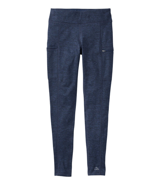 L.L.Bean Women's PrimaLoft ThermaStretch Fleece Pocket Tights, Mid-Rise Classic Navy Strie