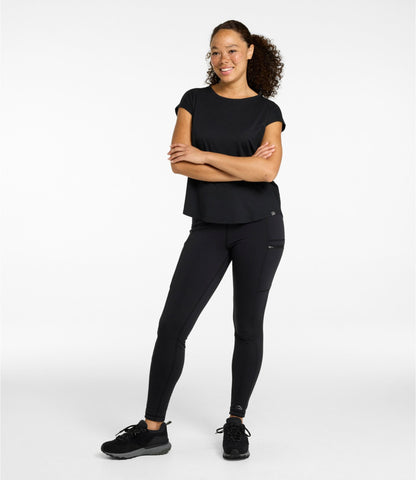 L.L.Bean Women's PrimaLoft ThermaStretch Fleece Pocket Tights, Mid-Rise Classic Navy Strie