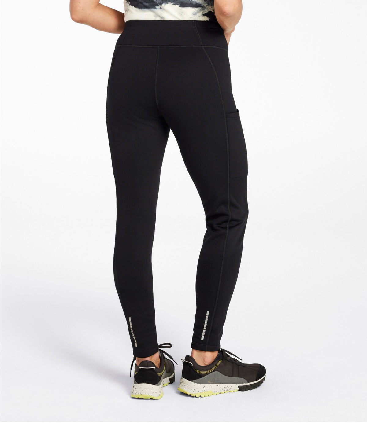 L.L.Bean Women's PrimaLoft ThermaStretch Fleece Pocket Tights, Mid-Rise Classic Navy Strie
