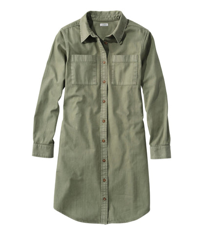 L.L.Bean Women's L.L. Bean Heritage Washed Denim Shirt Dress, Garment-Dye Deep Olive