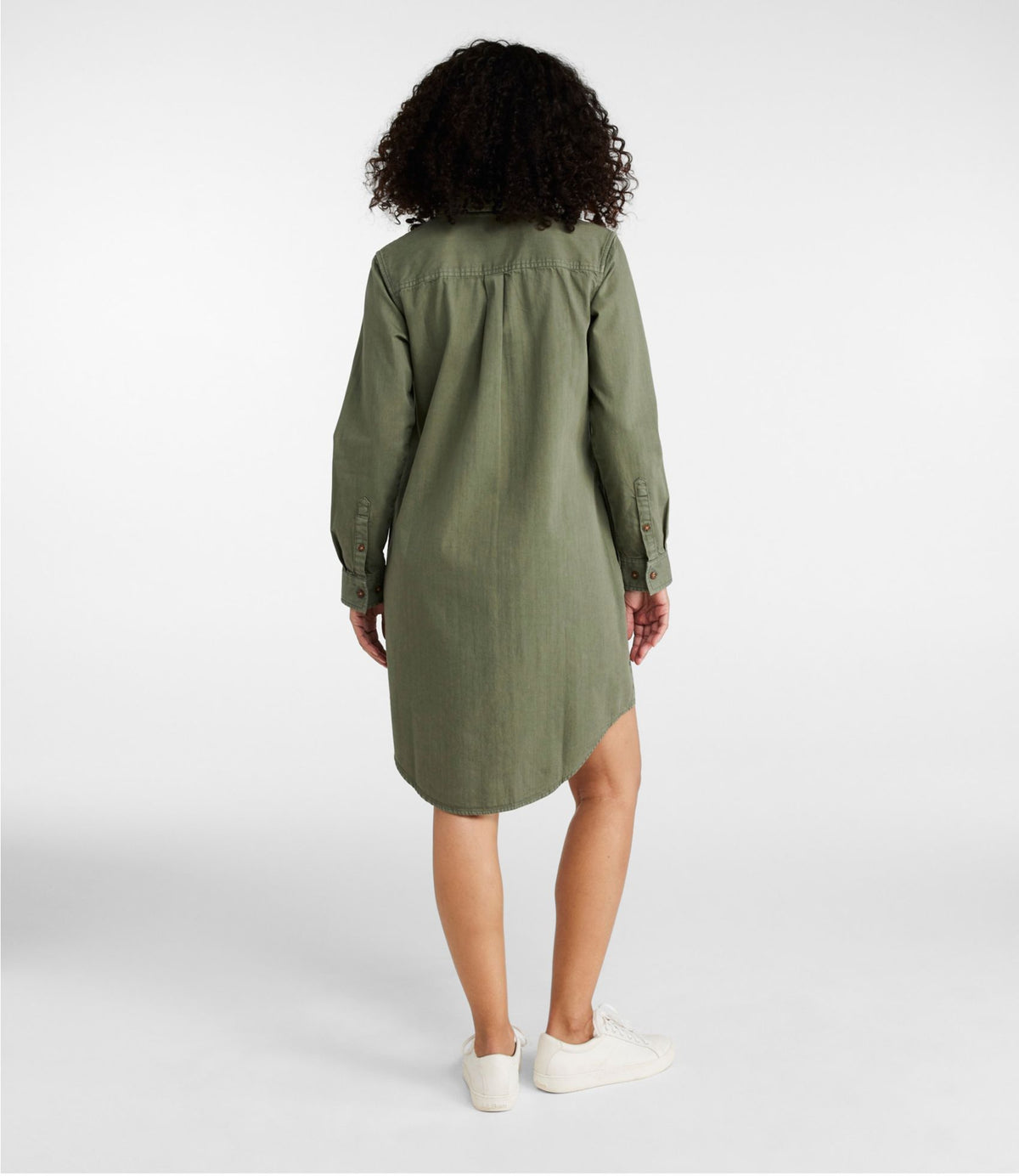 L.L.Bean Women's L.L. Bean Heritage Washed Denim Shirt Dress, Garment-Dye Deep Olive