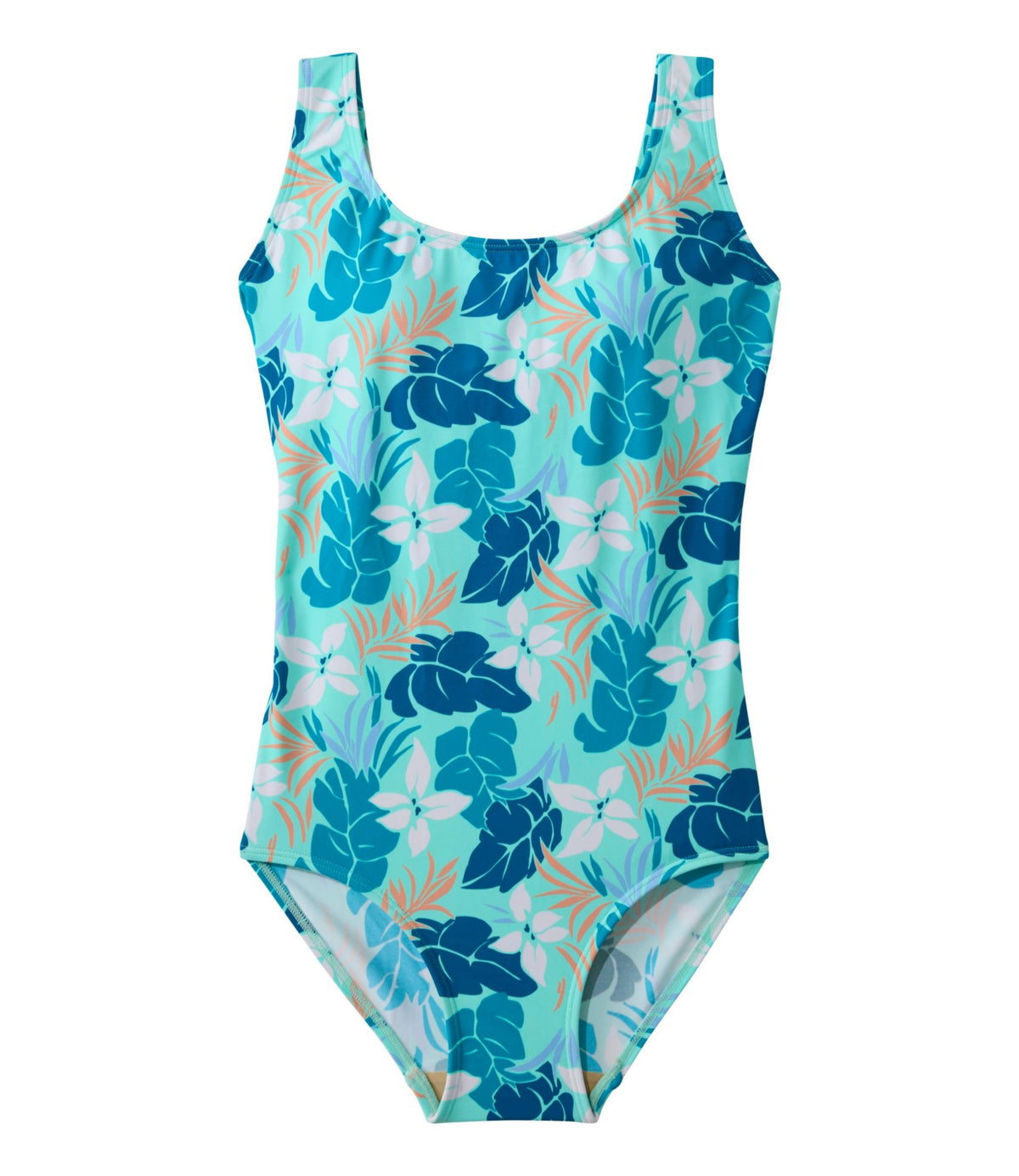 L.L.Bean Women's BeanSport Swimwear, Scoopneck Tanksuit Print Darkest Navy Palm Multi