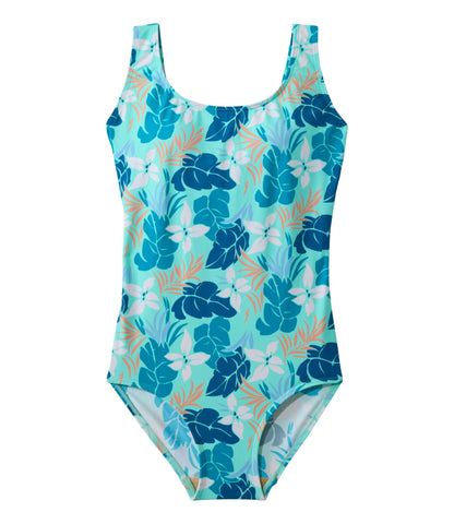 L.L.Bean Women's BeanSport Swimwear, Scoopneck Tanksuit Print Darkest Navy Palm Multi