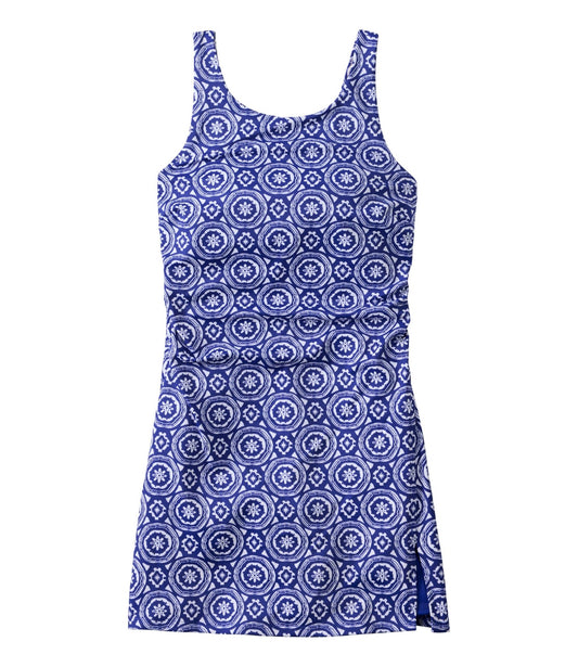 L.L.Bean Women's BeanSport Swim Dress, Print Cobalt Medallion